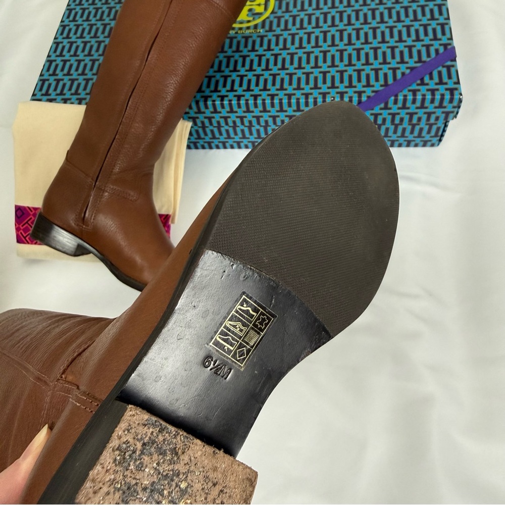 TORY BURCH Boots Brown Leather Tall Jolie Riding Boots 6.5 - Picture 8 of 14
